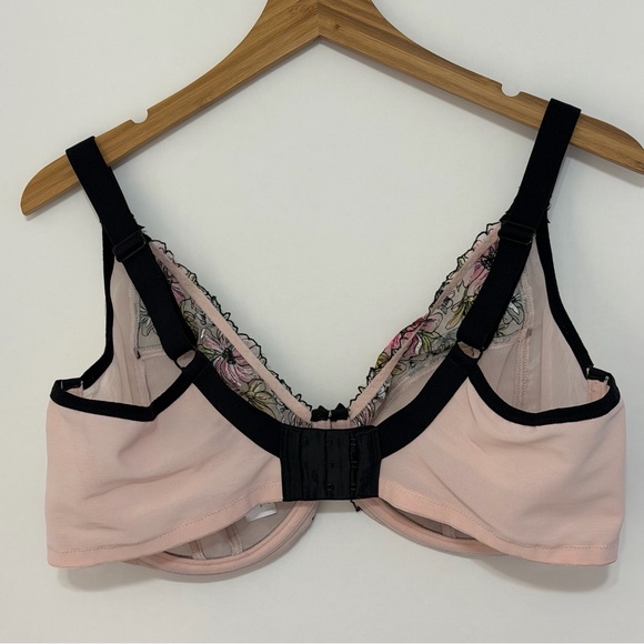 Elomi Carrie Plunge Underwire Bra Ballet Pink Floral Embroidery Size 40H - Picture 2 of 4